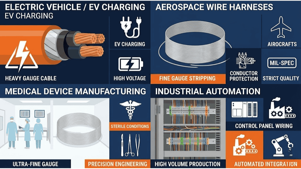 Industry-specific wire stripping machine requirements — EV, aerospace, medical, industrial