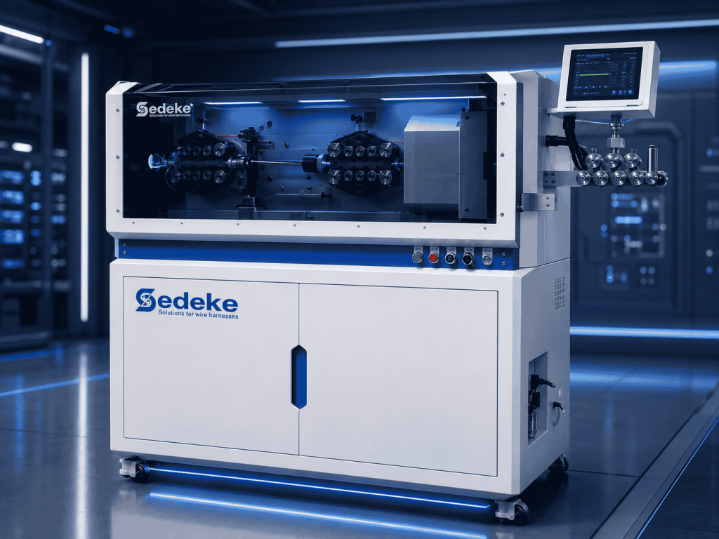Sedeke ESC-BXR rotary wire stripping machine for silicone cable — 300mm² NEV battery cable processing