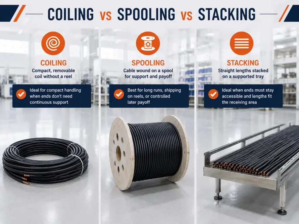 Coiling vs spooling vs stacking